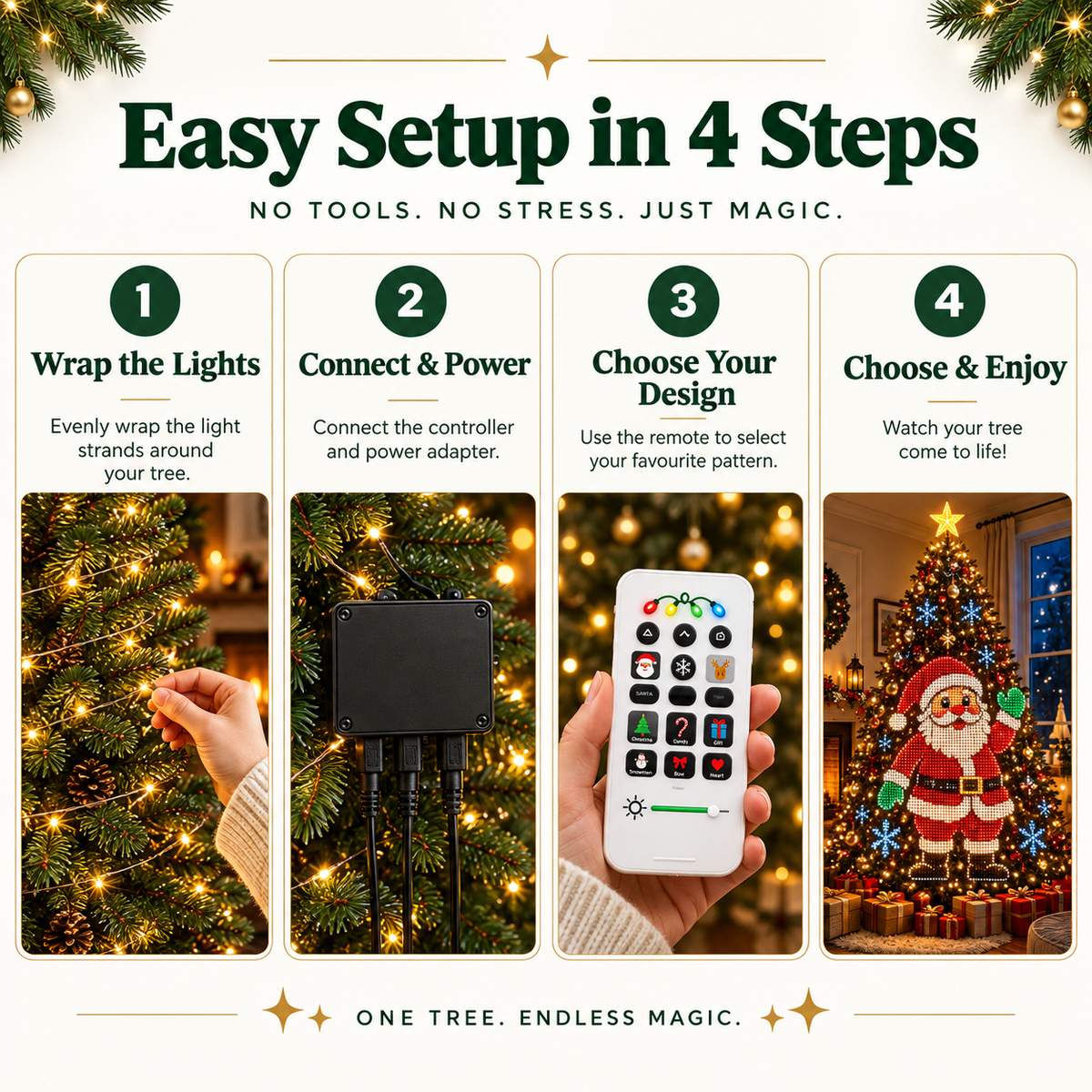 Animated Christmas tree lights with star topper